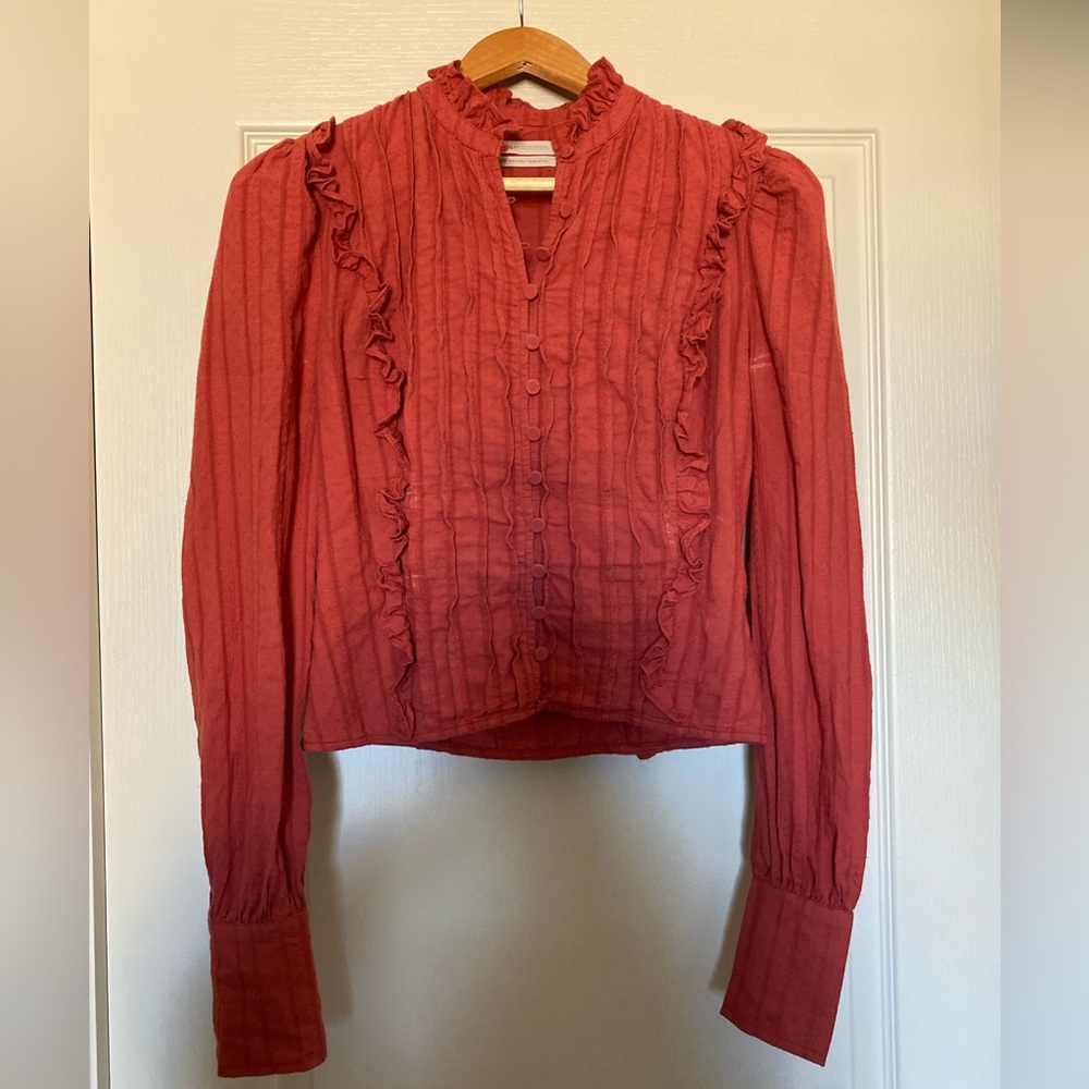 Edwardian gunne sax core Ruffled terra cotta shirt Blouse XS urban outfitters